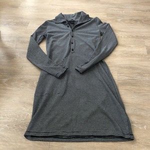 NAU Navy Stripe Hemp Cotton Long Sleeve Buttons Dress Size XS